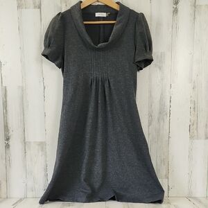 Calvin Klein Gray Black Herringbone Cowl Neckline Dress Side Zipper Size 10